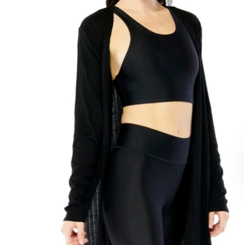 🔮NWT-Electric Yoga Ribbed Slitted Cardigan -Black - Picture 2 of 10